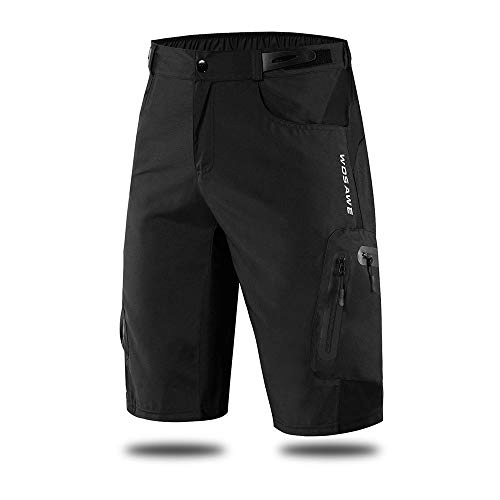 Mountain Bike Short : WOSAWE Men's Baggy Cycling Shorts Quick Dry Mountain Bike Half Pants Leisure Running Training Bottoms (Black L)