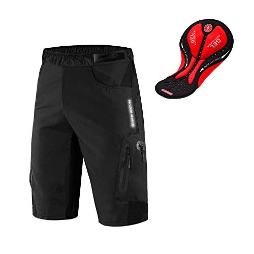 Mountain Bike Short : WOSAWE Mens Cycling Shorts Loose-Fit Breathable Mountain Bike 2 in 1 Shorts with 3D Gel Padded for Racing Running Gym Training (Black M)