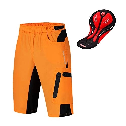 Mountain Bike Short : WOSAWE Mens Cycling Shorts Loose-Fit Breathable Mountain Bike 2 in 1 Shorts with 3D Gel Padded for Racing Running Gym Training (Orange L)