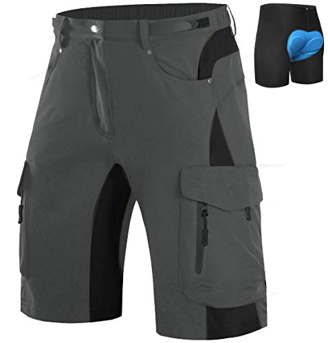 Mountain Bike Short : XKTTAC Men's-Mountain-Bike-Shorts MTB-Shorts Cycling Shorts with Padded 6 Pockets for Bike, Bicycle (Dark Grey with Pad, L)