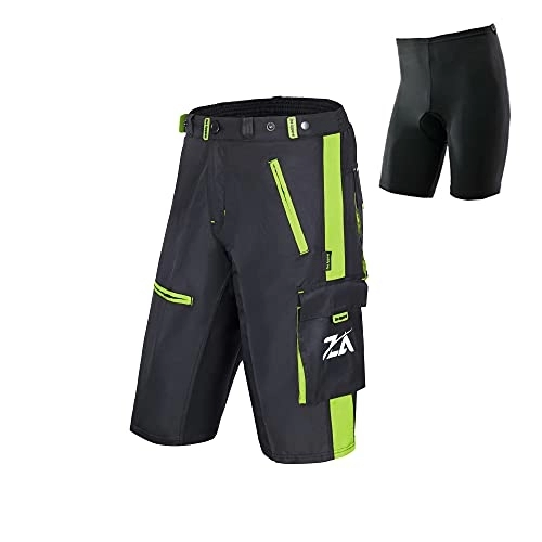 Mountain Bike Short : Zee Apparel MTB Padded Cycling Shorts Mens with Detachable Inner Lining, Breathable Baggy Mountain Biking Shorts (Green)