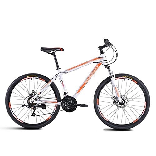 Vélo de montagnes : Dsrgwe VTT, Mountain Bike, en Acier au Carbone Cadre Bicycles Dur Queue, 26 Pouces Roue, Double Disque de Frein et la Fourche Avant, 21 Vitesse (Color : White+Orange)