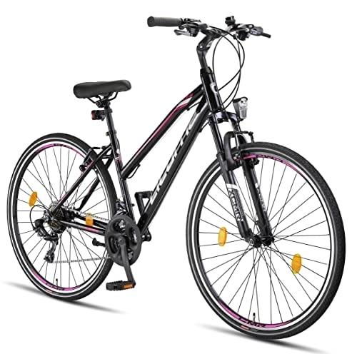 Vélo de montagnes : Licorne Bike Vélo de trekking de qualité supérieure de 28 pouces - Pour garçons, filles, femmes et hommes - Dérailleur Shimano 21 vitesses - VTT - Cross - Life-L-V., Garçon, noir / rose, 28 pouces