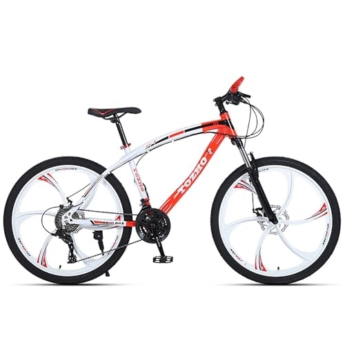 Vélo de montagnes : LLGJ High Timber VTT jeune / adulte pour homme et femme, options de cadre en acier, options de vitesses 21 / 24 / 27 / 30, roues de 61 à 66 pouces (rouge et blanc (6 roues multi-rayons), 66 cm 30 vitesses)