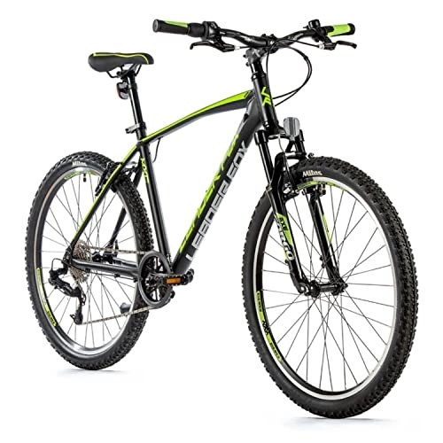 Vélo de montagnes : Velo Musculaire VTT 26 Leader Fox MXC 2023 Homme Noir Mat-Vert 8V Cadre 14 Pouces (Taille Adulte 150 à 158 cm)