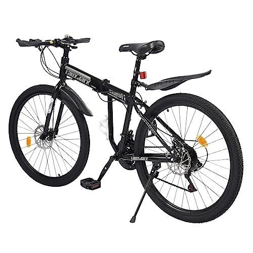 Vélos de montagne pliant : Quiltern VTT 26 pouces 21 vitesses pliable pour homme, vélo pliant avec garde-boue pour adulte, noir / rouge (noir et blanc)