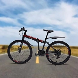 26", 21 marce, mountain bike, unisex, freni a disco, pieghevole, in acciaio al carbonio, pieghevole, pieghevole, per bicicletta, pieghevole, leggero, con ammortizzatore, mountain bike, nero+rosso