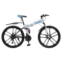 BAOCHADA Bicicletta pieghevole da 26 pollici, 21 marce, con freno a disco, forcella ammortizzata, mountain bike, per uomo, donna, ragazzo, blu + bianco
