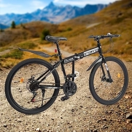 BuRuiYoten Mountain Bike pieghevoles Bicicletta pieghevole da 26", per adulti, 21 marce, freno a disco Mtb, pieghevole, mountain bike, pieghevole, in acciaio al carbonio, completamente ammortizzato, altezza regolabile