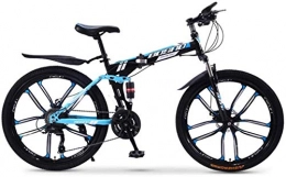 HJRBM Mountain Bike pieghevoles Mountain Bike, Biciclette pieghevoli in acciaio al carbonio da 26 pollici, Bicicletta per adulti a velocità variabile con doppio ammortizzatore, Ruota integrata a 10 coltelli 6-11, 26 pollici (27 velo