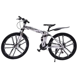 JAYEUW Mountain Bike pieghevoles Mountain bike per 26 pollici, bicicletta pieghevole a 21 marce con doppio assorbimento degli urti, telaio in acciaio al carbonio, freno a disco, bici completamente ammortizzata, regolabile in altezza