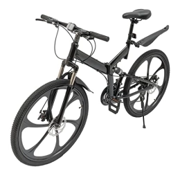 Salmeee Mountain Bike pieghevoles Mountain bike pieghevole da 26 pollici, 21 marce, bicicletta da strada, freno a doppio disco per bicicletta ad alto tenore di carbonio con parafango per 160 – 190 cm, peso 150 kg, colore nero