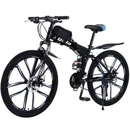 SHTST Mountain Bike pieghevoles Mountain bike pieghevole da 26 pollici, con doppio assorbimento degli urti, telaio in fibra di carbonio con borsa per bicicletta, freni a disco, bici a sospensione completa perfetta (blu)