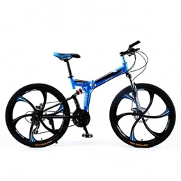 PHY Mountain Bike pieghevoles PHY Mountain Bike Pieghevole Bicicletta Adulta della Piena Doppia Sospensione, 21-velocità Blu di 24 Minuti 26 Pollici Ruota, 21 Speed