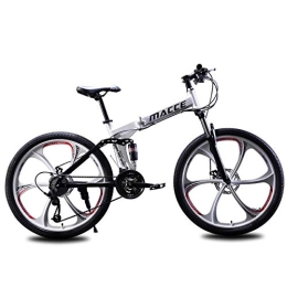 PXQ Mountain Bike pieghevoles PXQ A24Inch24S - Mountain bike pieghevole per adulti, 21 / 24 / 27 velocità, doppio ammortizzatore, 24 / 26", con telaio posteriore morbido ad alto tenore di carbonio, bianco, A24Inch24S