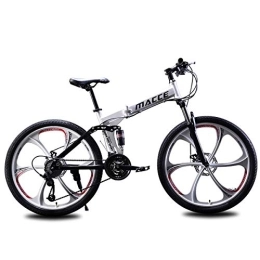 PXQ Mountain Bike pieghevoles PXQ B26Inch21S - Mountain bike pieghevole per adulti, 21 / 24 / 27 velocità, doppio ammortizzatore, 24 / 26", con telaio posteriore morbido ad alto tenore di carbonio, bianco, B26Inch21S