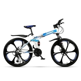 PXQ Mountain Bike pieghevoles PXQ D26Inch24S - Mountain bike pieghevole per adulti, 21 / 24 / 27 / 30 velocità, con doppio freno a disco e ammortizzatore, 24 / 26 pollici, in carbonio, colore: bianco