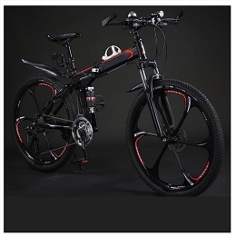 SLDMJFSZ Mountain Bike pieghevoles SLDMJFSZ 24 pollici bici pieghevole in acciaio al carbonio, freni a doppio disco anteriori posteriori, velocità 21 / 24 / 27 / 30, ruota a 6 razze, in grado di supportare 150 kg, Black red, 21speed