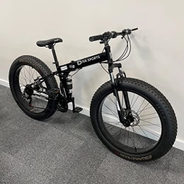 26“ Thick Wheel Mountain Bike, 21 Speed Bicycle, Adult Fat Tire Mountain Trail Bike, High-carbon Steel Frame Dual Full Suspension Dual Disc Brake (Black)