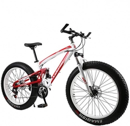 giyiohok Bike giyiohok Dual-Suspension Mountain Bike with Mechanical Disc Brakes Fat Tire Mountain Trail Bikes for Adults Men Women High Carbon Steel Mountain Bicycle-24 Inch 24 S peed_White Red