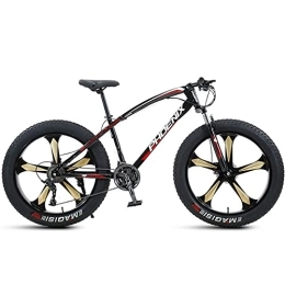 LLF Fat Tyre Mountain Bike LLF Mens Fat Tire Mountain Bike, 26-Inch Wheels, 4-Inch Wide Knobby Tires, Variable Speed, High-carbon Steel Frame, Front and Rear Brakes, Multiple Colors(Size:21 Speed, Color:Red)