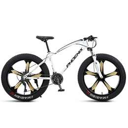 LLF Fat Tyre Mountain Bike LLF Mens Fat Tire Mountain Bike, 26-Inch Wheels, 4-Inch Wide Knobby Tires, Variable Speed, High-carbon Steel Frame, Front and Rear Brakes, Multiple Colors(Size:21 Speed, Color:White)