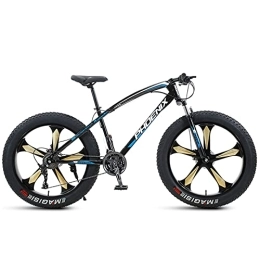 LLF Fat Tyre Mountain Bike LLF Mens Fat Tire Mountain Bike, 26-Inch Wheels, 4-Inch Wide Knobby Tires, Variable Speed, High-carbon Steel Frame, Front and Rear Brakes, Multiple Colors(Size:24 Speed, Color:Blue)
