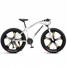 LLF Fat Tyre Mountain Bike LLF Mens Fat Tire Mountain Bike, 26-Inch Wheels, 4-Inch Wide Knobby Tires, Variable Speed, High-carbon Steel Frame, Front and Rear Brakes, Multiple Colors(Size:24 Speed, Color:White)