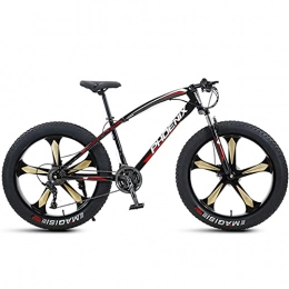 LLF Fat Tyre Mountain Bike LLF Mens Fat Tire Mountain Bike, 26-Inch Wheels, 4-Inch Wide Knobby Tires, Variable Speed, High-carbon Steel Frame, Front and Rear Brakes, Multiple Colors(Size:7 Speed, Color:Red)