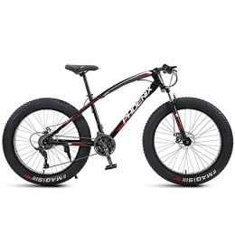 NENGGE Fat Tyre Mountain Bike NENGGE 24 Inch Mountain Bike for Boys, Girls, Mens and Womens, Adult Fat Tire Mountain Bicycle, Carbon Steel Beach Snow Outdoor Bike, Hardtail, Disc Brakes, Red, 30 Speed
