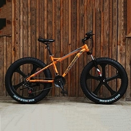 PBTRM Fat Tyre Mountain Bike PBTRM 26 Inch Fat Tire Mountain Bike, 21-Speed Dual Disc Brake Mens Bike, 4-Inch Wide Knobby Tires, Front Fork Suspension, High Carbon Steel Frame, Multiple Colors, Orange