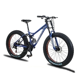 PBTRM Fat Tyre Mountain Bike PBTRM Fat Tire Mountain Bike for Men, Dual-Suspension Adult Mountain Trail Bikes, 24 / 26 Inch Wheels, 7 Speed, 4 Inch Knobby Tire, All Terrain Bicycle, Dual Disc Brake, Blue, 24