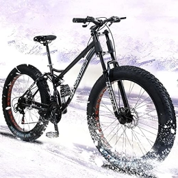 PBTRM Fat Tyre Mountain Bike PBTRM Fat Tire Mountain Bike with Full Suspension, Road Beach Snow Bike 24 / 26 Inch, 7 Speed High Carbon Steel Mountain Trail Bicycle, Dual Disc Brakes, Black, 26