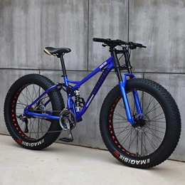 QMMD Fat Tyre Mountain Bike QMMD 24-Inch / 26-Inch Mountain Bikes, Adult Dual-Suspension Mountain Bike, 7-21-24-27-Speed High-carbon Steel Mountain Trail Bike, Dual Disc Brake Mountain Bicycle, 24 inches blue, 7 speed