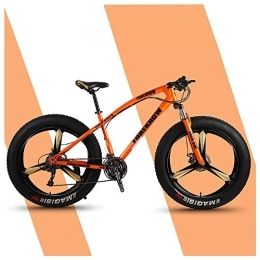 QMMD Fat Tyre Mountain Bike QMMD 26-Inch Adult Mountain Bikes, Hardtail Mountain Bike, Fat Tire High-carbon Steel Anti-Slip Bikes, Front Suspension, 7-21-24-27-Speed All Terrain Mountain Bike, Orange 3 Spokes, 21 speed