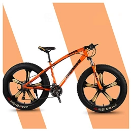 QMMD Fat Tyre Mountain Bike QMMD 26-Inch Adult Mountain Bikes, Hardtail Mountain Bike, Fat Tire High-carbon Steel Anti-Slip Bikes, Front Suspension, 7-21-24-27-Speed All Terrain Mountain Bike, Orange 5 Spokes, 7 speed
