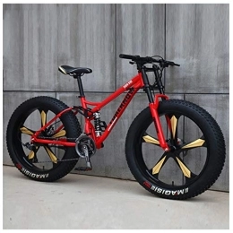 QMMD Fat Tyre Mountain Bike QMMD Men's Mountain Bikes, 26-Inch Mountain Trail Bike, High-carbon Steel Dual-Suspension Mountain Bike, Adult All Terrain Mountain Bike, Fat Tire Anti-Slip Bikes, Red 5 Spoke, 24 speed