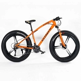 WJSW Fat Tyre Mountain Bike WJSW Teens Mountain Bikes, 21-Speed 24 Inch Fat Tire Bicycle, High-carbon Steel Frame Hardtail Mountain Bike with Dual Disc Brake, Orange, 3 Spoke