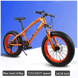 WSJYP Fat Tyre Mountain Bike WSJYP 26 / 24 Inch Fat Tire Mountain Bike, Double Disc Brake Frame Bicycle, Hardtail with Adjustable Seat, Country Men's Mountain Bikes 7 / 21 / 24 / 27 Speed, 26 in-7 Speed