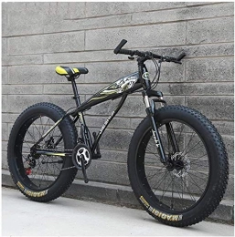 XinQing Fat Tyre Mountain Bike XinQing-Bike Adult Mountain Bikes, Boys Girls Fat Tire Mountain Trail Bike, Dual Disc Brake Hardtail Mountain Bike, High-carbon Steel Frame, Bicycle (Color : Yellow B, Size : 24 Inch 21 Speed)