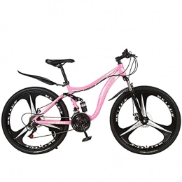 SHUI Mountain Bike Mountain Bike，26 Inch 27 / 24 / 21 Speed Road Bicycle Carbon Steel Frame Double Shock-absorbing Cross-country Soft Tail Offroad Cycling Men Woman Racing Ride Pink 3 wheel- 24spd