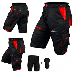 3S Sports Mountain Bike Short 3S Sports Men's Cycling Shorts Coolmax Padded Liner Cycle MTB Bike Road Off Road Bicycle Short Pants with Pockets for Biking Running Shorts Black / Red