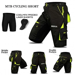 ROXX Mountain Bike Short Cycling MTB Shorts, Coolmax Padded, detachable Inner Lining, Free Style Adult Size -Black / Fluorescent (MEDIUM)