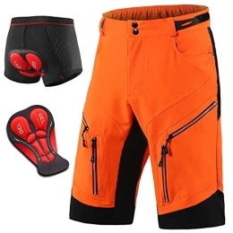 LXZH Mountain Bike Short MTB Shorts, Loose Fit Cycling Shorts Breathable Quick Dry Mountain Bike Bottoms, with 5D Padded Gel Underwear Outdoor Downhill Bicycle Shorts, Adjustable Velcro, Orange, XL