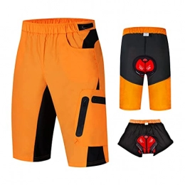 Beylore Mountain Bike Short MTB Shorts Mens Baggy Built-in Shorts 3D Gel Pad Breathable Cycling Shorts Cycle Shorts Adjustable Waistband with 7 Pockets Mountain Bike Shorts for Cycling Running Fitness, Orange, 3XL