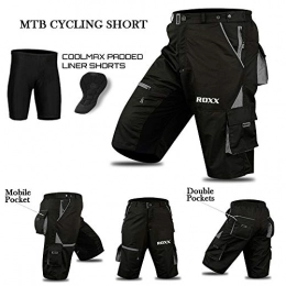 ROXX Mountain Bike Short ROXX Cycling MTB Shorts, Coolmax Padded, detachable Inner Lining, Free Style Adult Size -Black / Grey (X-LARGE)