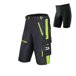 Zee Apparel Clothing Zee Apparel MTB Padded Cycling Shorts Mens with Detachable Inner Lining, Breathable Baggy Mountain Biking Shorts (Green)