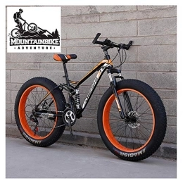 YWARX Fat Tire Mountainbike NENGGE Vollfederung MTB mit Zwei Scheibenbremsen für Herren & Damen, Fette Reifen Erwachsenen Jugend Mountainbike, Kohlenstoffstahl Unisex Fahrräder, Orange, 26 Inch 27 Speed