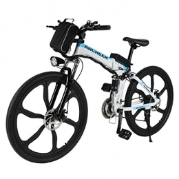 Ancheer vélo Vélo de Montagne électrique ANCHEER, vélos pliants électriques pour Adultes, vélo électrique de 26 Pouces avec Batterie au Lithium 36 V 8 Ah et Vitesses Professionnelles 21. (Roues intégrées—Blanc)