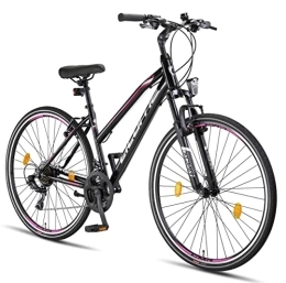 Licorne Bike vélo Licorne Bike Vélo de trekking de qualité supérieure de 28 pouces - Pour garçons, filles, femmes et hommes - Dérailleur Shimano 21 vitesses - VTT - Cross - Life-L-V., Garçon, noir / rose, 28 pouces